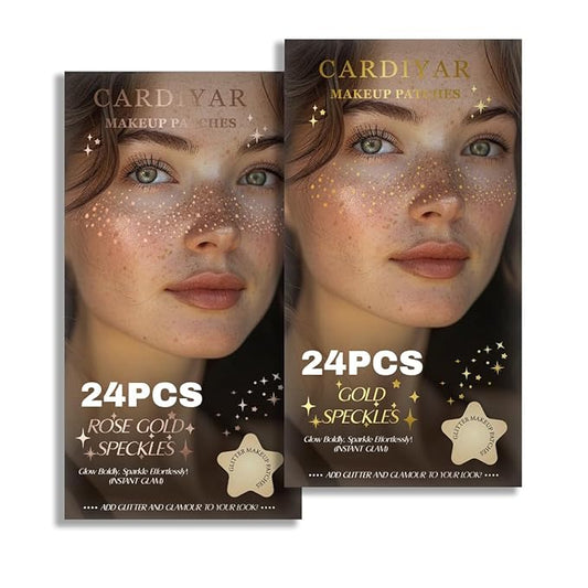 Glitter Freckles, 24PCS Glitter Freckles Face Tattoo, Sparkle Freckles for Women, Waterproof Gold Temporary Face Tattoos Glitter Glow Up Patches Makeup Patches (Gold & Rosegold)