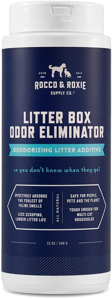 Rocco & Roxie Litter Box Odor Eliminator, 12 oz | Corncob & essential oil formula; non-toxic, 100% plant-based & biodegradable; extends time between scoops; multi-cat homes