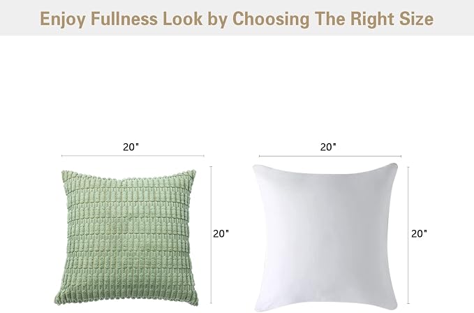 Volcanics Pack of 2 Sage Green Decorative Throw Pillow Covers 20x20 Inch | Soft Corduroy Striped Square Cushion Cases, Modern Farmhouse Boho Home Decor for Spring Couch Bed Sofa Living Room