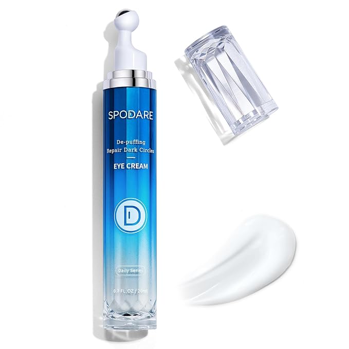 Caffeine Eye Cream, Under Eye Cream for Dark Circles, Puffiness & Puffy Bags, Wrinkles Fine Lines, Eye Roller Serum with 360° Massage Ball for Women and Men - 0.7 fl. oz