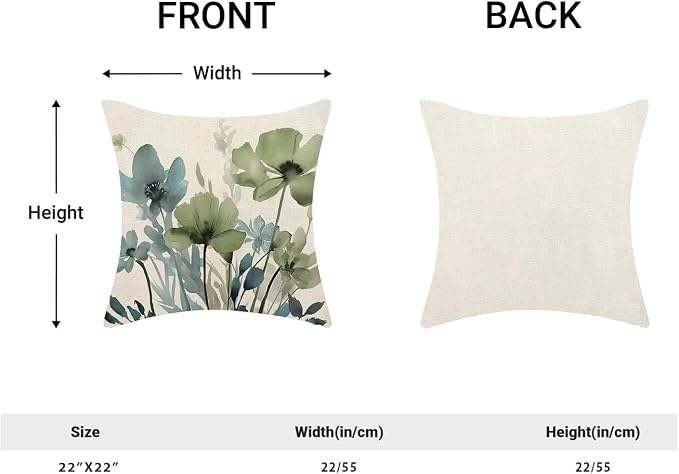 Spring Floral Pillow Covers 22x22 Inches Set of 2 Sage Green Blue Floral Throw Pillow Covers Outdoor Rustic Summer Flower Decoration Pillowcase Farmhouse Decorative Cushion Cover For Home Couch