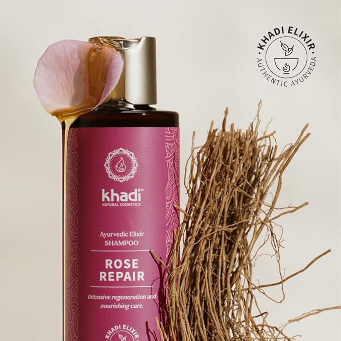 khadi ROSE REPAIR Ayurvedic Shampoo - Intensive regeneration & nourishing care for damaged hair - 100% natural & silicone-free - 6.7 fl oz