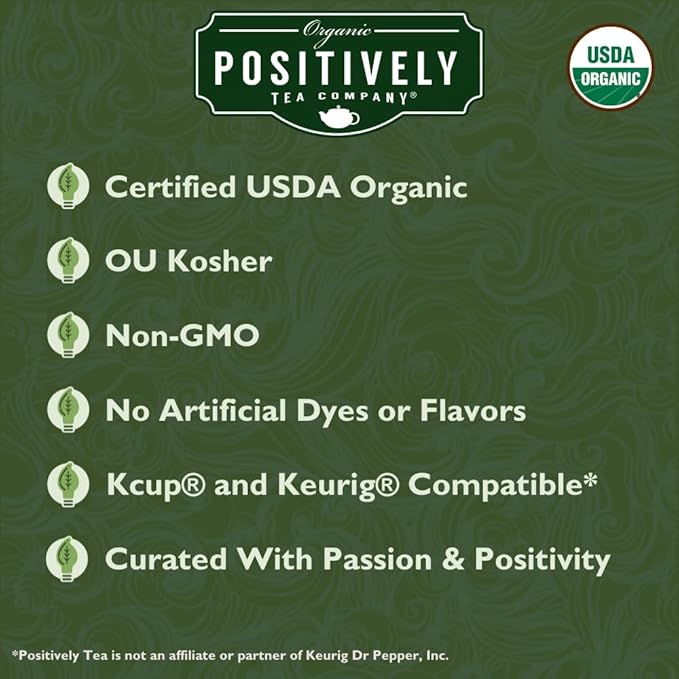 Organic Positively Tea Company, Strawberries and Cream Green Tea, K-Cup Compatible, 24 Pods