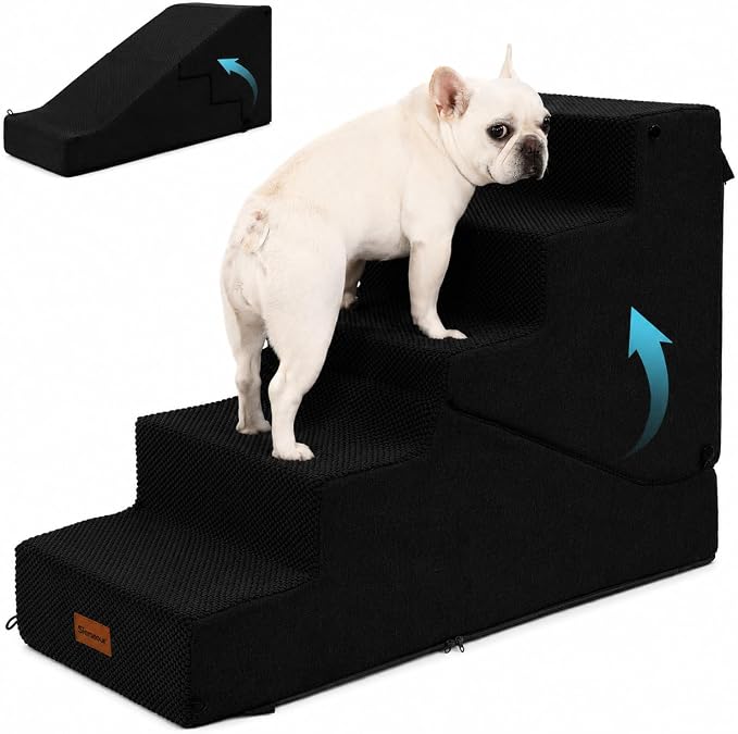 5-Step Dog Stairs and Ramp for Small Dogs and Cats, Pet Steps for High Bed with Non-Slip Bottom, Black