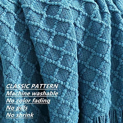 CREVENT Boho Crochet Throw Blanket for Couch Sofa Chair Bed Decoration, Gift Idea for Girlfriend Mom Birthday, Soft Warm Cozy Light Weight for Spring Summer (50''X60'' Turquoise/Dark Teal)