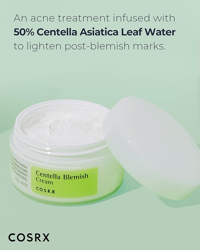 COSRX Acne Treatment Routine- Centella Blemish Cream + Centella Water Alcohol-Free Toner- Soothing, Healing Duo with Centella Asiatica (CIca) for Sensitive, Blemish-prone Skin, Korean Skin Care