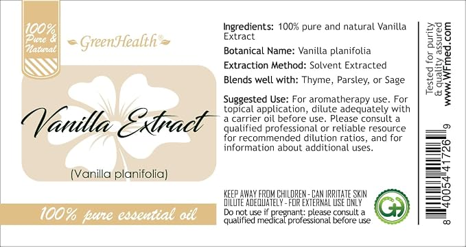 Vanilla Extract – 8 fl oz (237 ml) Aluminum Bottle w/Plug Cap – 100% Pure Essential Oil – GreenHealth