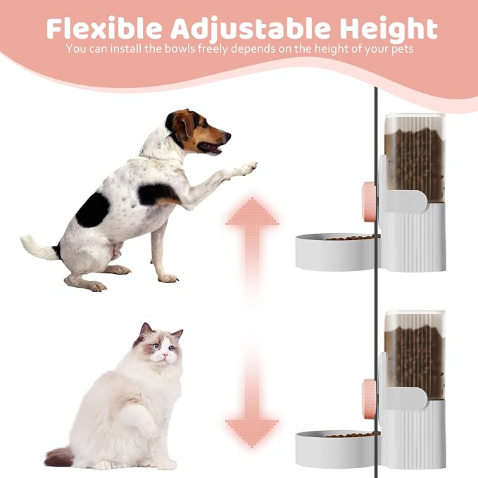 Hanging Cage Auto Pet Food Bowl Water Bottle Dispenser, 1L, Pink | Auto Gravity Pet Feeder and Waterer Set, Kennel Feeding Station, Crate Feeder Dish, For Rabbit Puppy Cats Ferret