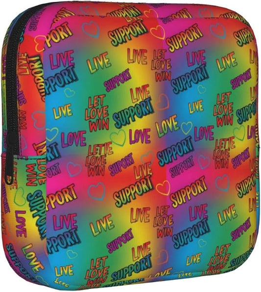 Period Bag LGBT Love Rainbow Art, Sanitary Napkin Storage Pouch for Women, Portable Tampon Holder for Purse Travel