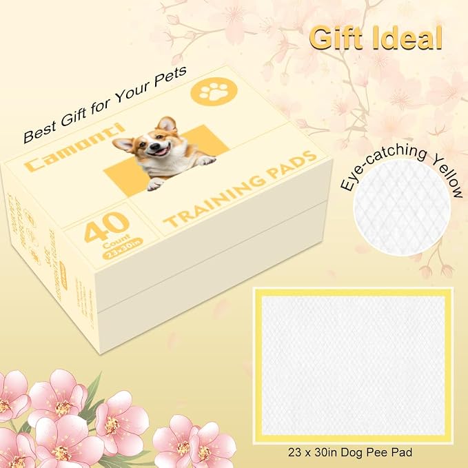 Puppy Pads 23"x 30" with Leak-Proof Quick-Dry Design, 40 Count Pee Pads for Dogs Potty Training, 6-Layer Absorbency Dog Pee Pads, Yellow