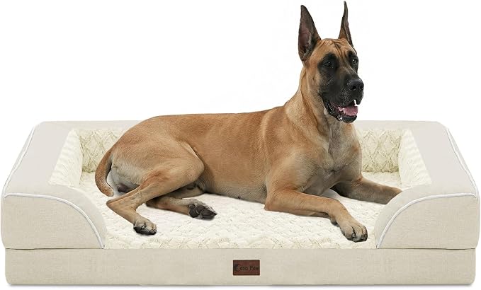 Waterproof Orthopedic Dog Bed for Extra Large Dogs, 53x42in, Beige | Orthopedic Foam Eases Joint Pressure, Bolsters Supports Head And Neck, Washable Pet Beds, Removable Cover, Non-Slip Bottom