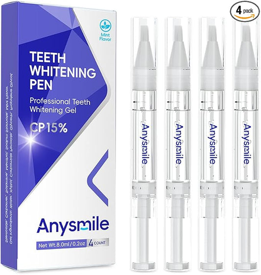 Anysmile Teeth Whitening Pens Non Sensitive Teeth Whitener Gel with Effective 15% Carbamide Peroxide, 4 Professional Tooth Whitening Gel Pens 2ml/Pen