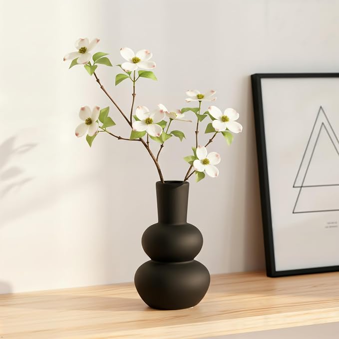 Modern Ceramic Vase, Matte Black Boho Vase, Minimalist Pampas Clay Vases for Wedding Dinner Living Room Office Bedroom, Table Centerpieces