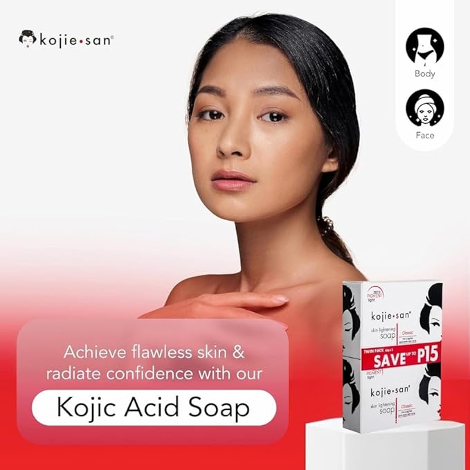 Kojie San Skin Brightening Soap - Original Kojic Acid that Reduces Dark Spots, Hyperpigmentation, & Scars with Exfoliating Soap Net Included - 65g x 2 Bars