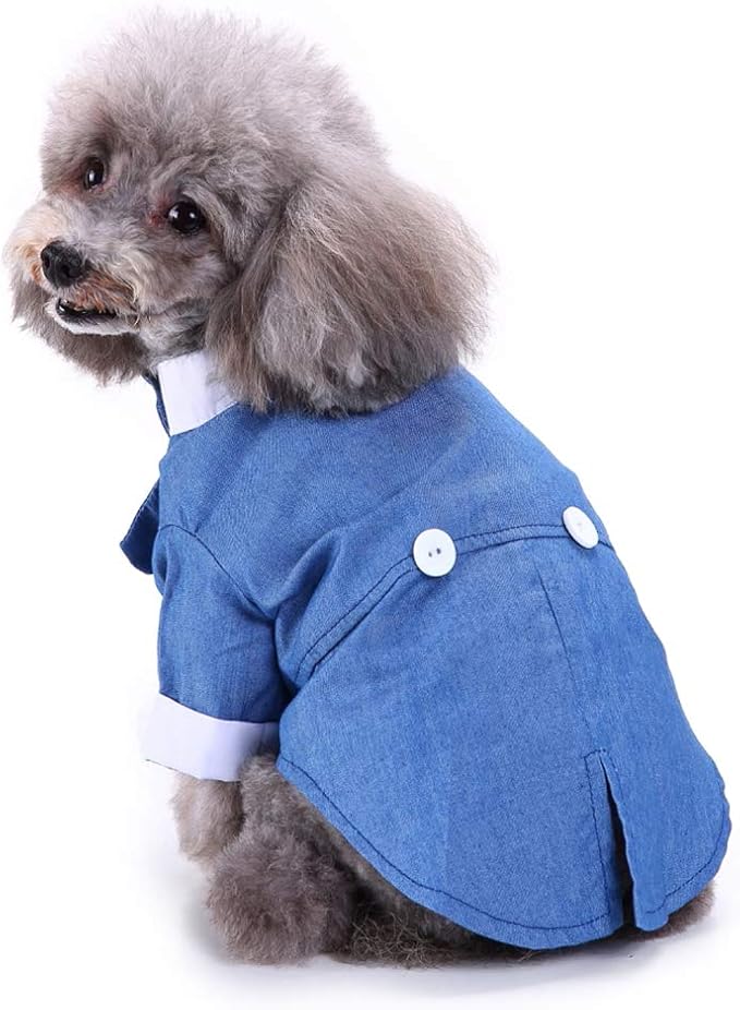 GabeFish Pets Wedding Jackets Suit for Dogs with Bow Tie Puppy Cat Formal Clothes Shirt Tuxedo (Blue, M (Chest 15.3in/39cm)