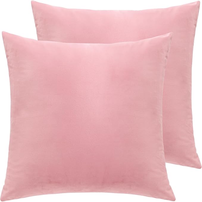 Velvet Decorative Throw Pillow Covers, Soft Square Cushion Case Home Decor for Living Room Couch Bed Sofa, Set of 2 Pack, Pink, 16x16 Inch