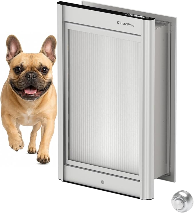 Automatic Dog Door for Wall, Smart Dog Door with Collar Sensor, M | aluminum, collar-activated, scheduled access, pet-only access, adjustable sensing range, anti-pinch, wall-mounted M, silver