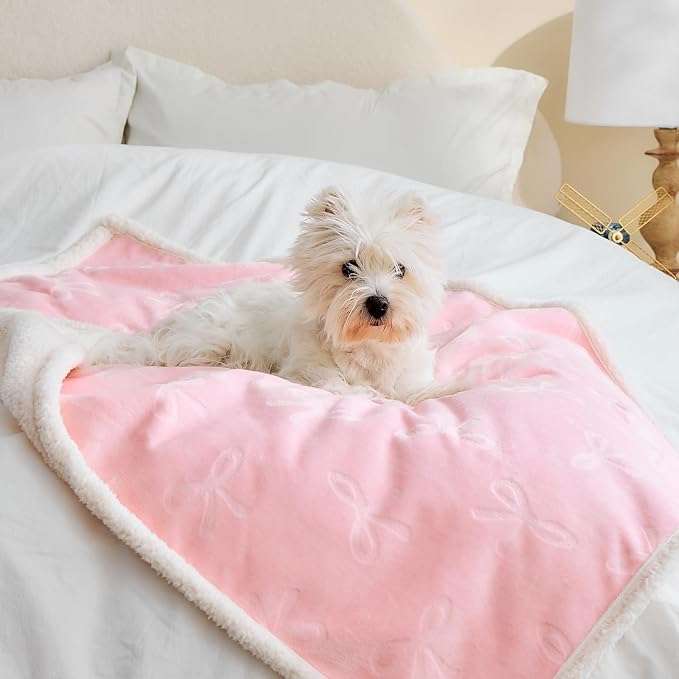 Pet Blankets for Cats - Waterproof Cat Blanket Washable - Sherpa Fleece Puppy Blanket, Soft Plush Reversible Throw Protector for Bed Couch Car Sofa, 30"X40", Pink Bows
