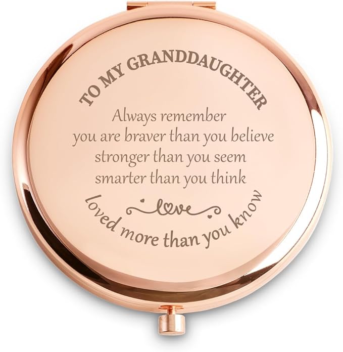 Granddaughter Gifts from Grandma Grandpa, Personalized Gift for Granddaughter, Custom Compact Mirror, Goodie Bag & Basket Stuffers for Valentines Day, Mothers Day, Graduation, Birthday, Wedding