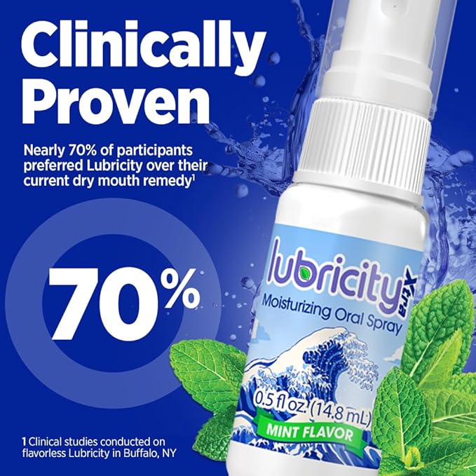 Lubricity Xtra Moisturizer Oral Spray - Advanced Formula - Hyaluronic Acid and Xylitol, Saliva Substitute Oral Spray, The Most Satisfactory Solution in Dry Mouth Products (0.5 Fl. Oz., Mint)
