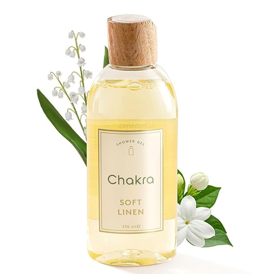 Chakra Body Wash for Women & Men - Moisturizing Shower Gel for Deep Cleansing and Silky Skin - Gentle Daily Body Care with Long-Lasting Freshness, 8.45 fl oz, Soft Linen