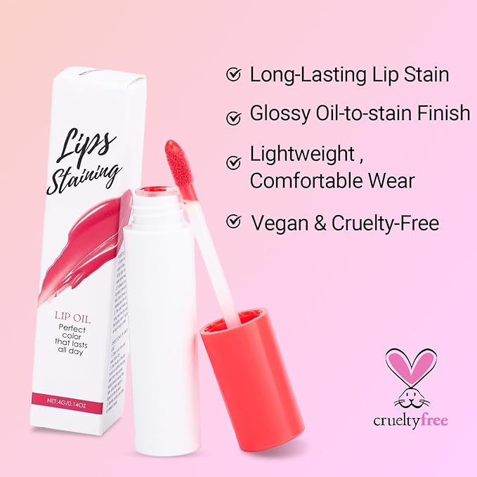 Erinde Lips Staining Lip Oil, Glossy Lip Stain, Long-Lasting Lightweight Lip Staining Oil, Moisturizing Plumping Hydrating Glossy Lip Tint, Vegan & Cruelty-Free, 07