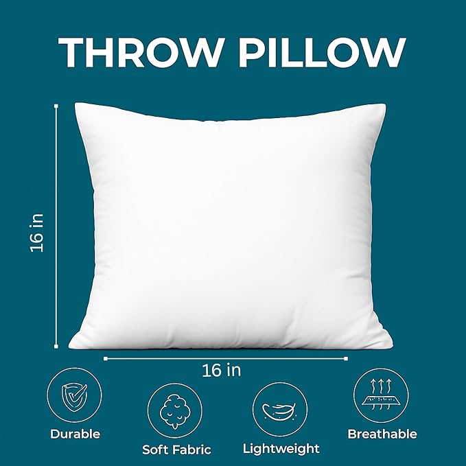 LANE LINEN Throw Pillow Insert - Pack of 2 16x16 Pillow Inserts for Decorative Pillow Covers, Throw Pillows Insert for Couch - White | Classic Solid Inserts For Couch & Chair Support - Shape Retention, Ultra-Soft 120 GSM Fabric, Home decors inserts