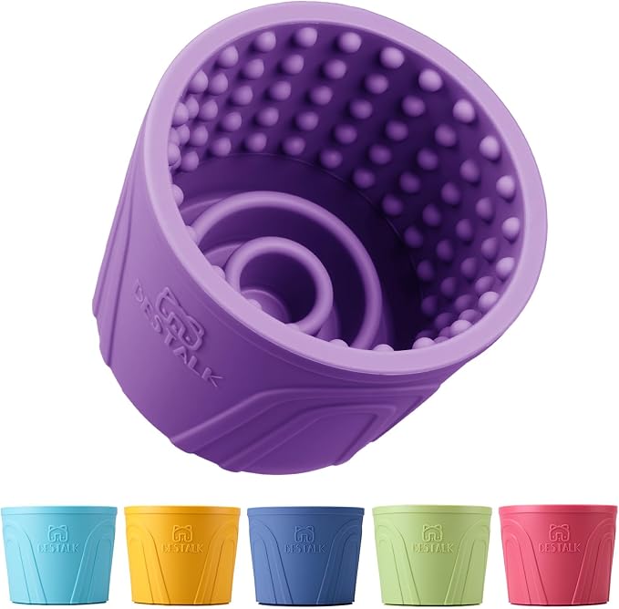 Dog Lick Bowl, Bestalk Anxiety Relief Slow Feeder Dog Lick Mat Treat Dispenser, Non-Slip Dog Licking Bowl Dog Enrichment Toys for Small Medium and Large Breed Dogs, BPA Free Silicone(Purple,S)