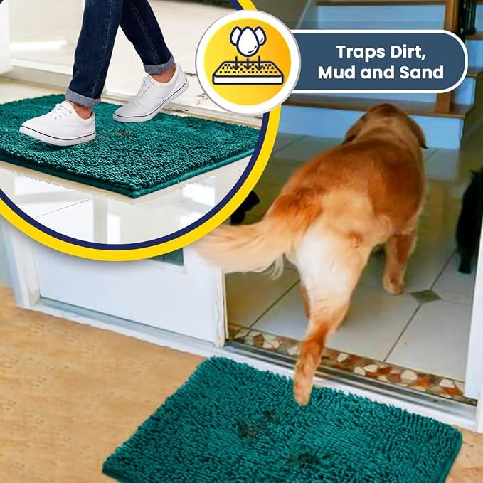 Muddy Mat® | Super Water Absorbent Door Mat Indoor, Microfiber Quick Dry Chenille Entryway Rug, Slip Resistant Front Door Mat, Indoor Mats for Entryway, Machine Washable Pet Rug, Teal 24" x 120"
