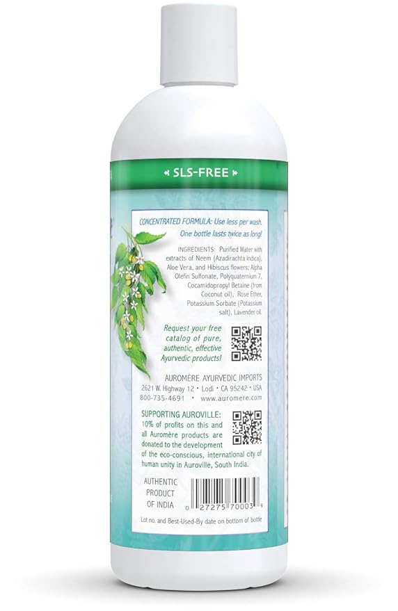 Auromere Ayurvedic Shampoo, Aloe Vera Neem - Vegan, Cruelty Free, Non-GMO, Natural, Gluten Free, Sulfate Free, Paraben Free for Dry to Normal Hair (16 fl oz), 2 Pack