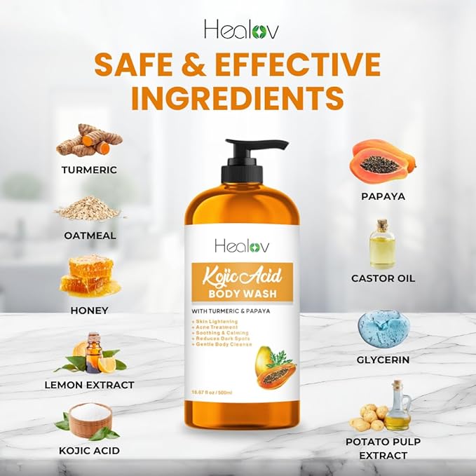 Kojic Acid Soap for Hyperpigmentation – Skin Brightening Kojic Papaya Body Wash – Dark Spot Soap Reduces Acne, Scars, and Evens Tone – Turmeric Body Wash for Brighter Glowing Tone