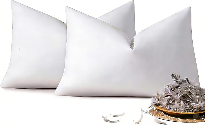DOWNSTORIA 12x20 Feather Down Pillow Inserts Set of 2, 100% Cotton Cover | Soft Decorative Throw Pillows for Bed, Couch, Sofa, Bedroom, Living Room, Apartment and Farmhouse Home Decor