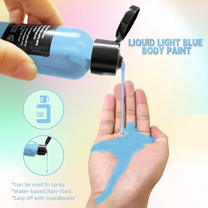 Go Ho Light Blue Face Body Paint(2.1 oz),Water Based Liquid Face Paint and Body Paint for Airbrush Makeup Special FX, Cosplay, and Halloween Costumes Makeup