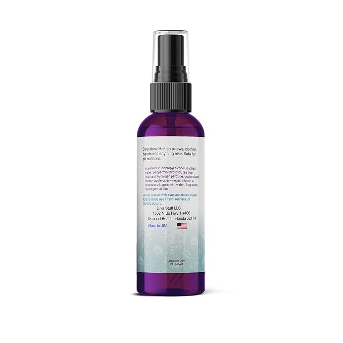 Diva Stuff Travelers Mist - Promotes Clear Skin & Protects from Acne-Causing Funk, Cleans Pillows, Hands, & Sheets - Aromatherapy Spray for Relaxation and Sleep, Made in USA (Soothing Green Tea, 2 oz)