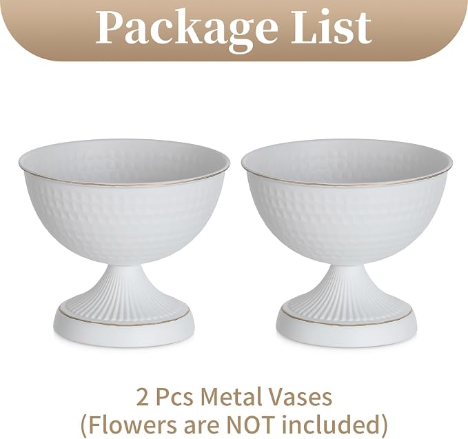 Sziqiqi White Urn Vase for Wedding, Compote Vase for Table, 5.9in, 2Pcs | Tall Floral Holder for Centerpiece Pedestal Bowl Pot, Flower Arrangements for Wedding, Party, Birthday, Event, Reception