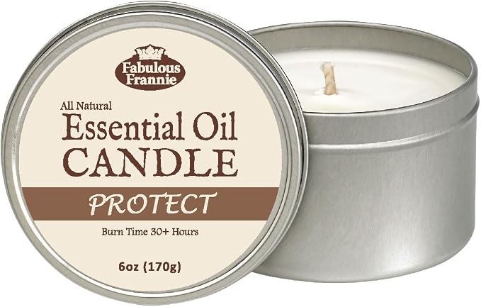 Fabulous Frannie All Natural Aromatherapy Soy Candle Travel tin Made with Pure Essential Oils 100 Hours Burn time 6oz (Protect (Compared to Thieves))