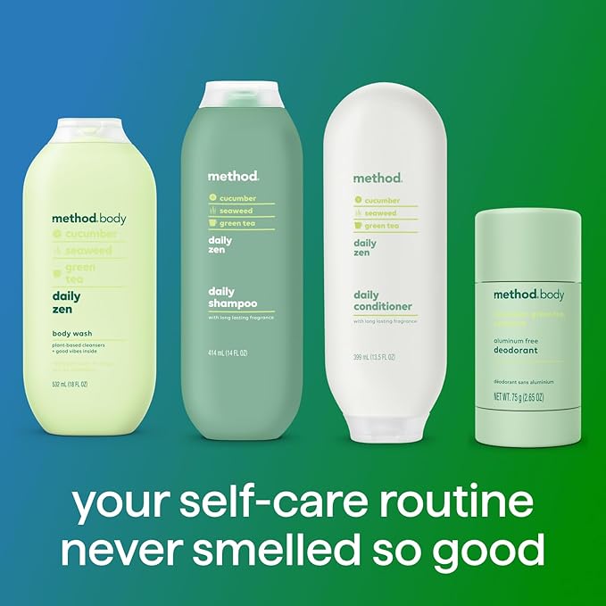 Method Everyday Shampoo, Daily Zen with Cucumber, Green Tea, and Seaweed Scent Notes, Paraben and Sulfate Free, 14 oz (Pack of 2)
