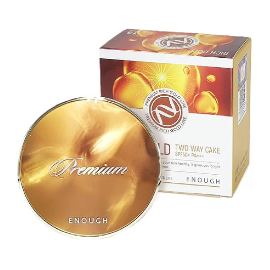 Enough Rich Gold Two Way Cake SPF50, Korean Makeup Setting Powder Foundation, Tattoo Cover Up, Sunscreen for Face, Loose Powder Makeup - Refill Including (#21 Transparent Beige, 0.39 oz)