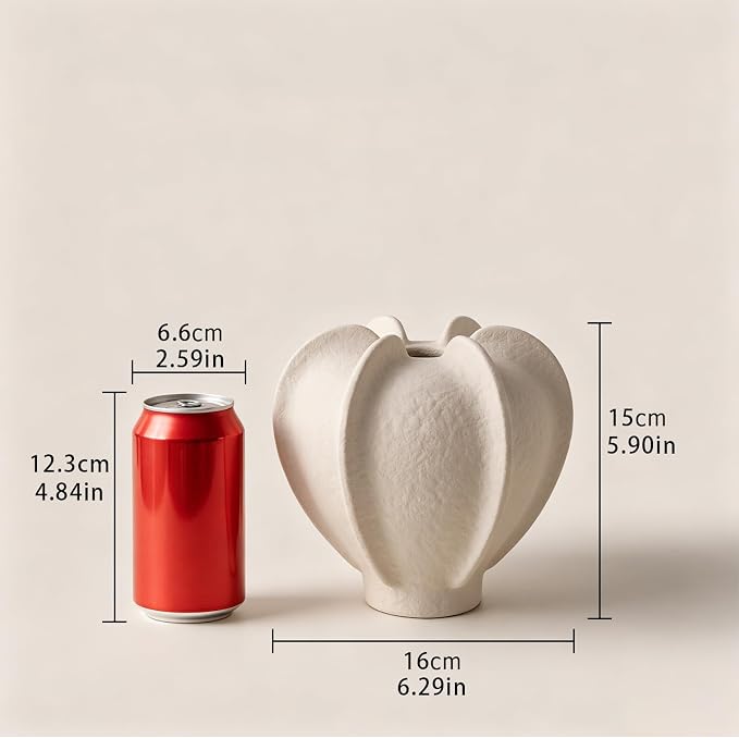 Ceramic Flower Vase Home Decor,5.9" Rustic Vintage Starfruit Shaped Beige Terracotta Vases，Modern Boho Living Room Farmhouse Table Vases Living Room Decor，Shelf Coffee Dining Desk Fireplace