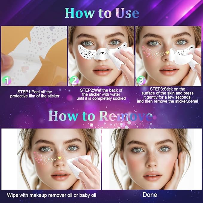12pcs Glitter Freckles,Face Glitter Freckles Face Tattoo Sparkle for Teenagers Young Women, Gold Holographic Face Body Makeup Patches for Christmas Halloween Rave Fairy Accessories Outfits