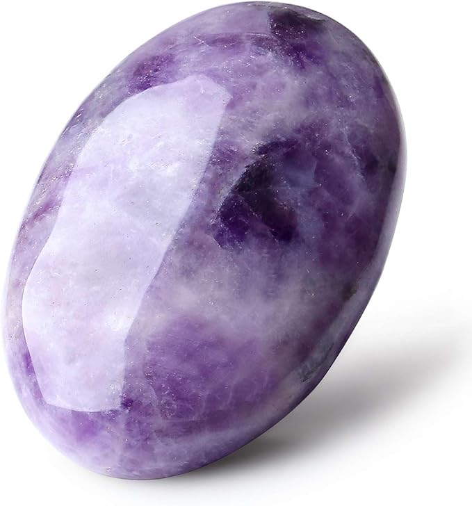 LAIDANLA Amethyst 2.4" Large Palm Stone Healing Crystals Natural Gemstones Calming Effects Energy Balancing Reiki Polished Worry Stone Cleansing Protection Anxiety Stress Relief Therapy 1PC
