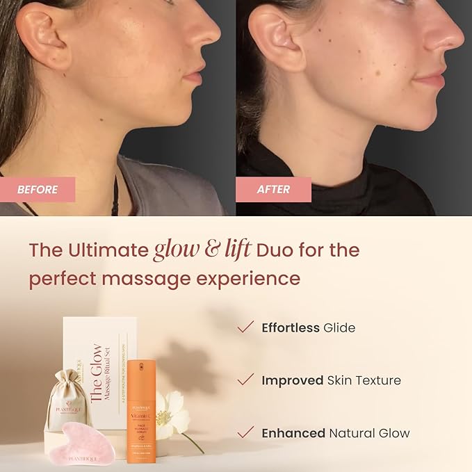 PLANTIFIQUE Massage Ritual Set: Premium Certified Jade Gua Sha + Jojoba Oil & AHA Serum Skin Care Set, Birthday Gifts for Women, Teens, Mom, Brides