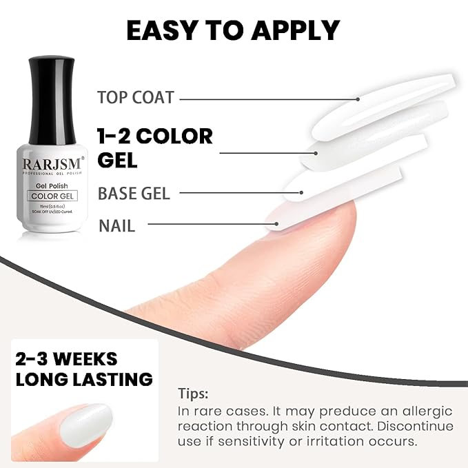 RARJSM Milky White Gel Nail Polish with Glitter Silver Shimmer Pigment Jelly Cream White Nude Gel Polish Neutral Color 15ml Sparkle Natural Color Soak off U V L E D Cured for Home Salon DIY Nail Art