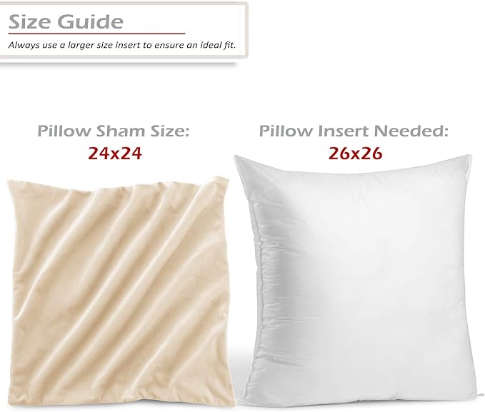 Throw Pillow Inserts Pack of 2 with Velvet Soft Solid Decorative Square Throw Pillow Covers Set for Sofa Couch Car Bedroom, 26X26 Throw Pillows Inserts with 24x24 Washable Cushion Covers, Beige Cream
