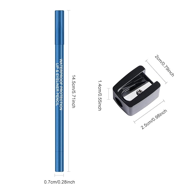 Ownest 3Colors Matte & Shimmer Blue Gel Eyeliner Pen, Pearl Metallic Eyeliner Pencil Kit, Glitter Eye Liner for Women, Professional Colorful Eye Makeup Pencil Set, Waterline Eyes Liner with Sharpener