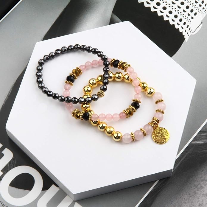 Jardme Healing Crystal Bracelets for Women, 8mm Beaded Natural Stone Stretch Chakra Bracelets Tree of Life Bracelet Jewelry Gifts for Women