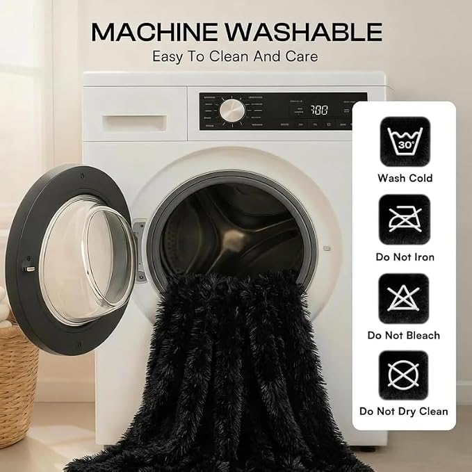 Waterproof Dog Blanket Pet Throw Blankets Fluffy Long Faux Fur Reversible Puppy Blankets 85x57in Furniture Protector Cover for Sofa Bed Couch Bed Cover Washable for Dogs Cats (Black XL)