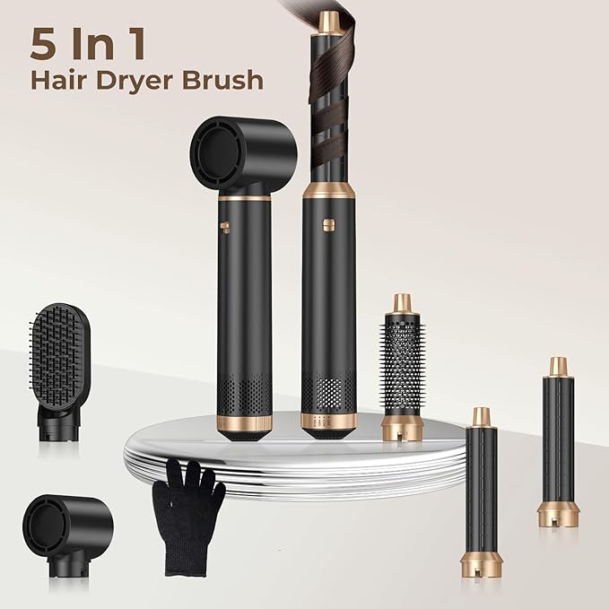 5 in 1 Hair Dryer Brush Set, Negative Ion Blow Dryer Brush Upgrade Hot Air Brush Air Styler Curling Wrap Air Curler, Curling Iron Hair Styling Tools As A Gift for Straight/Curl/Drying/Smoothing
