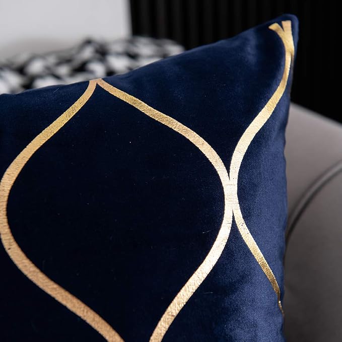 Gold Velvet Throw Pillow Covers Navy: 2 Pack 16x16 Inch Square Decorative Pillow Cases for Bedroom Sofa Couch Living Room
