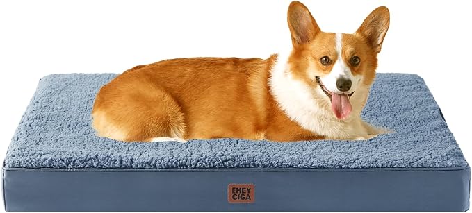 EHEYCIGA Orthopedic Dog Bed Large with Removable Washable Cover, 35x23 | Egg Crate Foam Support, Durable Oxford fabric, Non-Slip Bottom, Machine Washable, Soft Waterproof Plush Pet Bed Mat For Crate